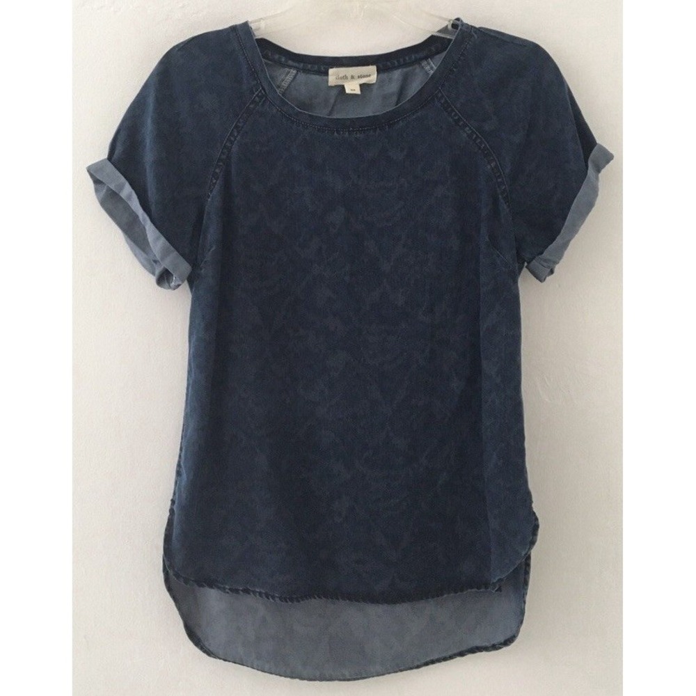Cloth & Stone Ikat Chambray Popover Tunic Size XS -‎ Indigo Tencel